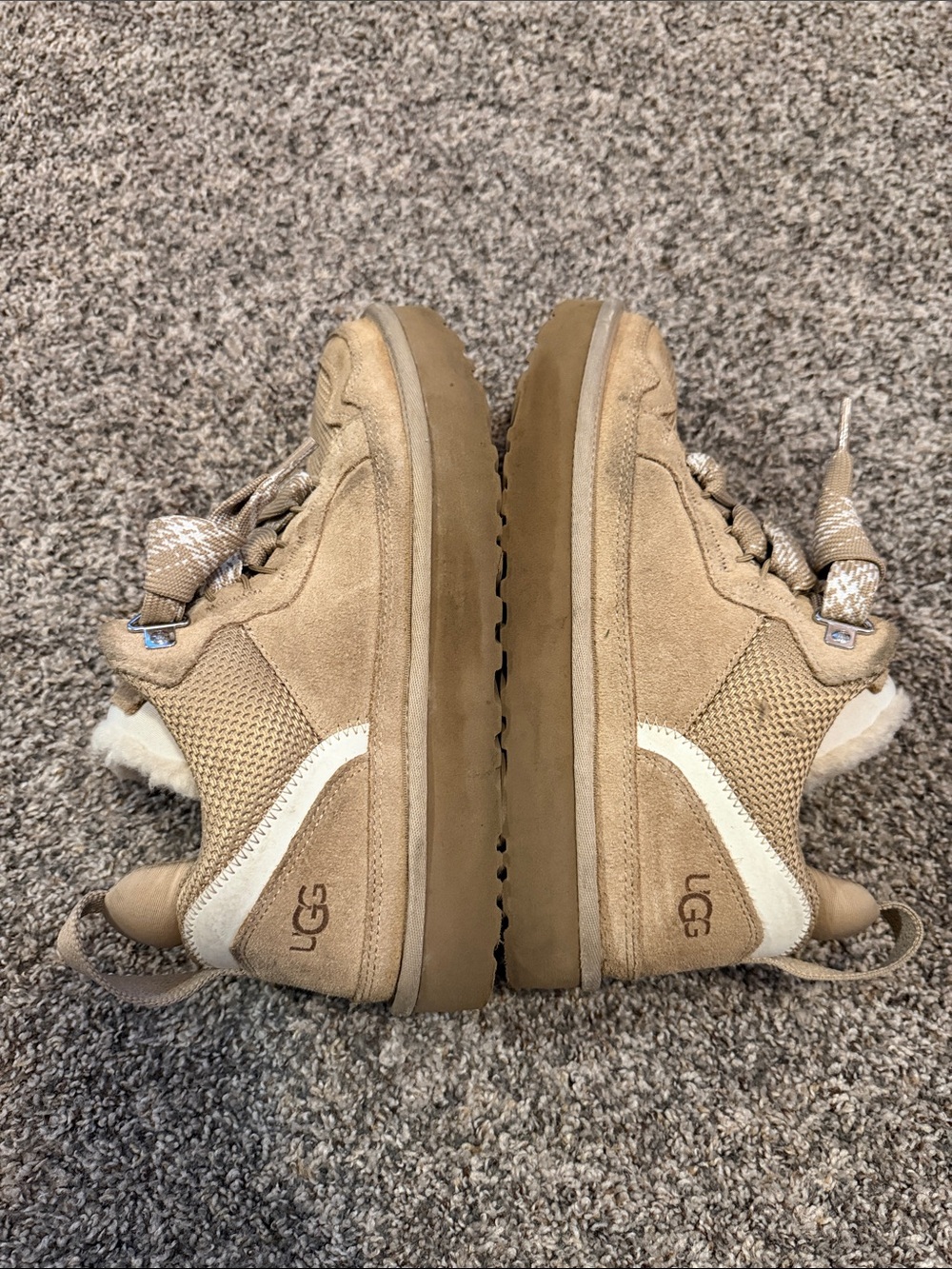 UGG Lowmel Tan/Taupe Lace-Up Cozy Boot Sneakers Women's Size 9- Some wear - Picture 3 of 8